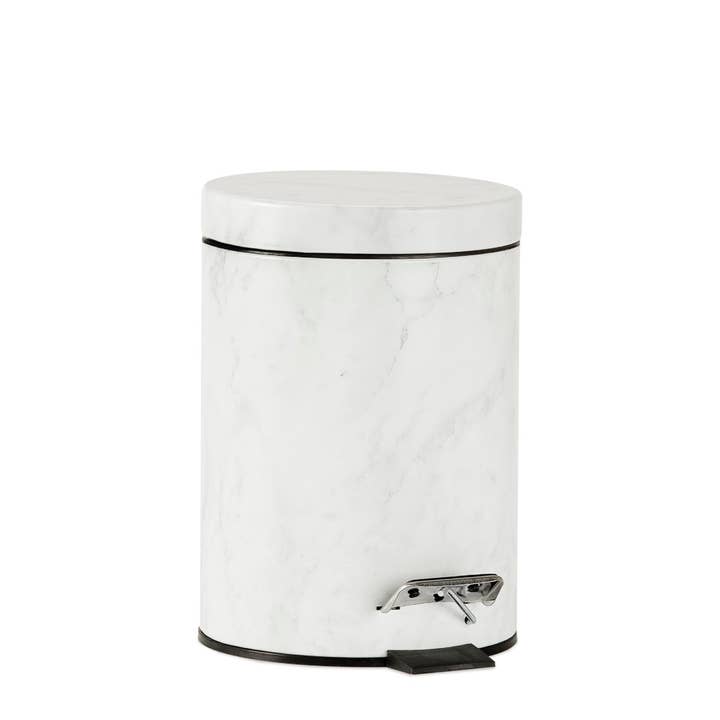 Andrea House - Wholesale Trashcan/Trash Bin - Classic white marbled metal wastebasket for bathroom