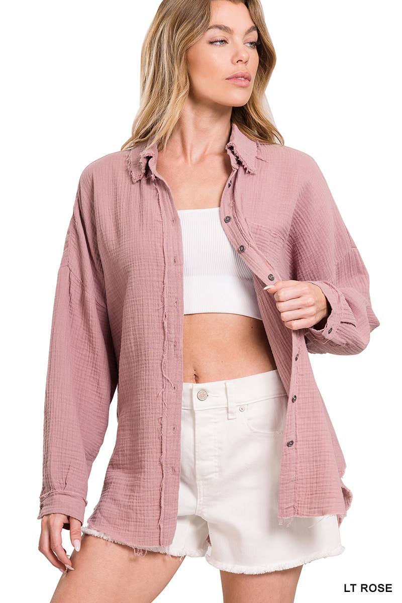 42POPS - Wholesale Button Down Shirt - Women's - `.Oversized Raw Edge Shirt W/ Back Patch38