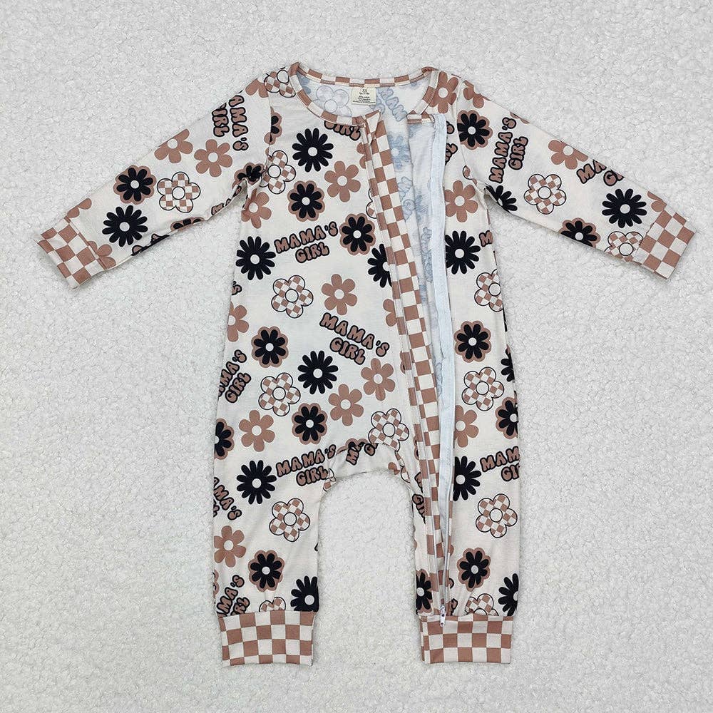 Aier Wholesale - Wholesale Jumpsuit - Baby - Baby Infant Girls Mama's Girl Flowers Bamboo Zip Rompers1