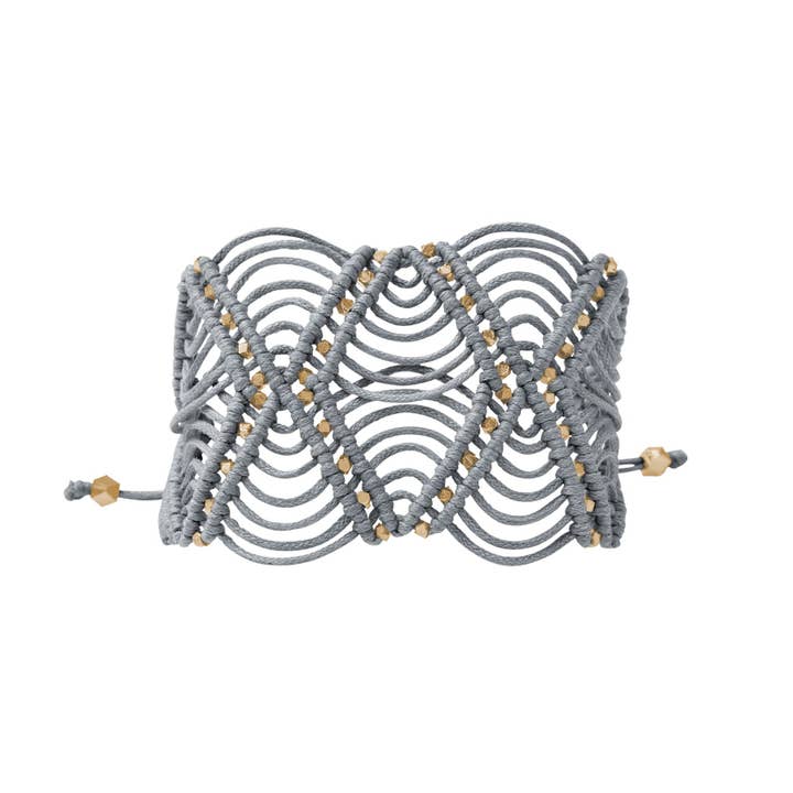 Bracciale in acciaio con perline grigie | Gaia Goddess Cuff per la vendita all'ingrosso da parte di Corda