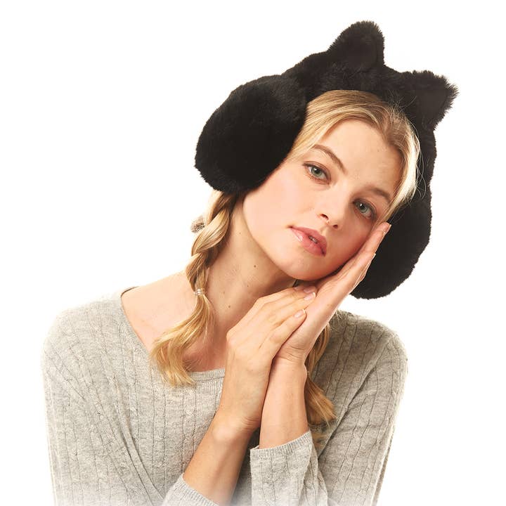 Fashion City – wholesale Earwarmers / ear muffs – women's – Solid Faux Fur Earmuffs with Cat Ears