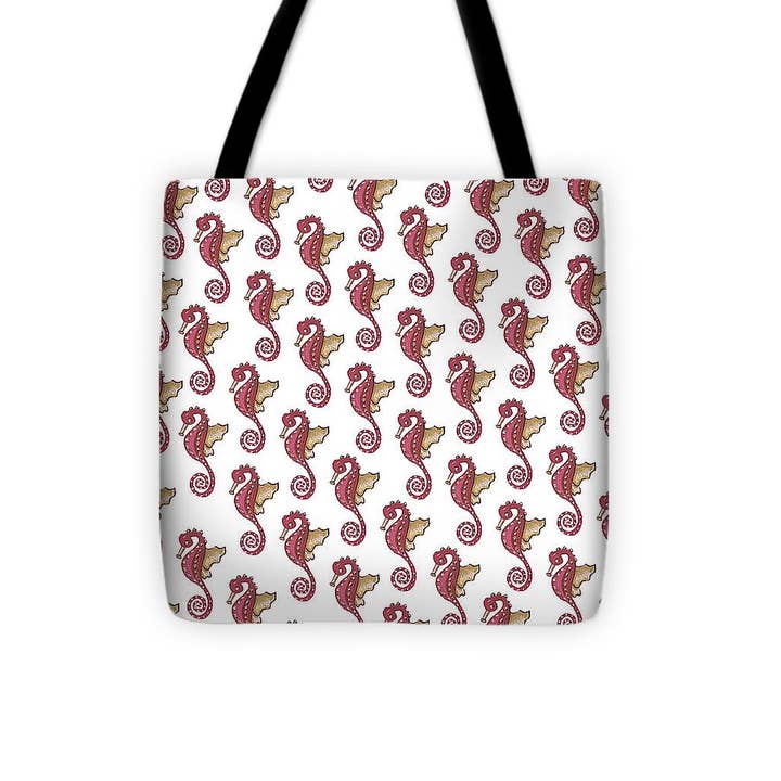 Red and White Seahorse - Tote Bag for wholesale by Sharon Tatem Fashion LLC