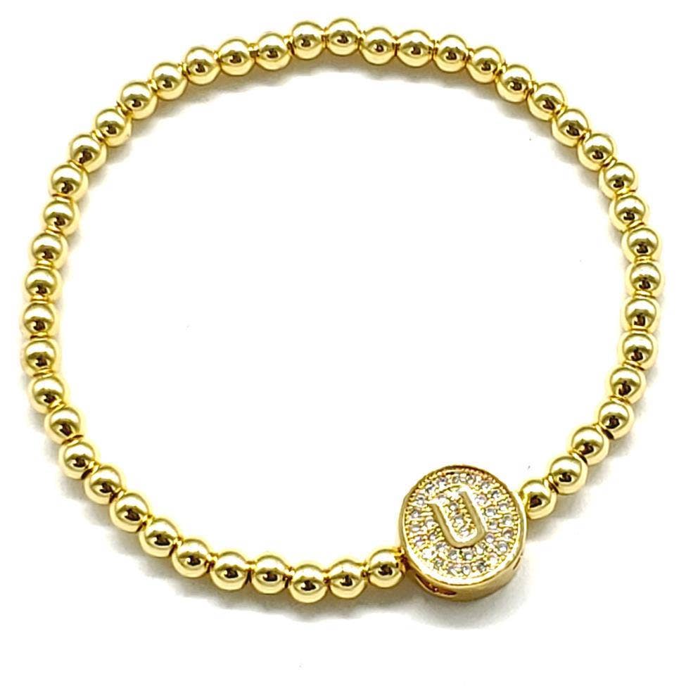 Oblige by G – wholesale Berlockarmband – Guldpärlat initialarmband i rostfritt stål MB-2031GD19