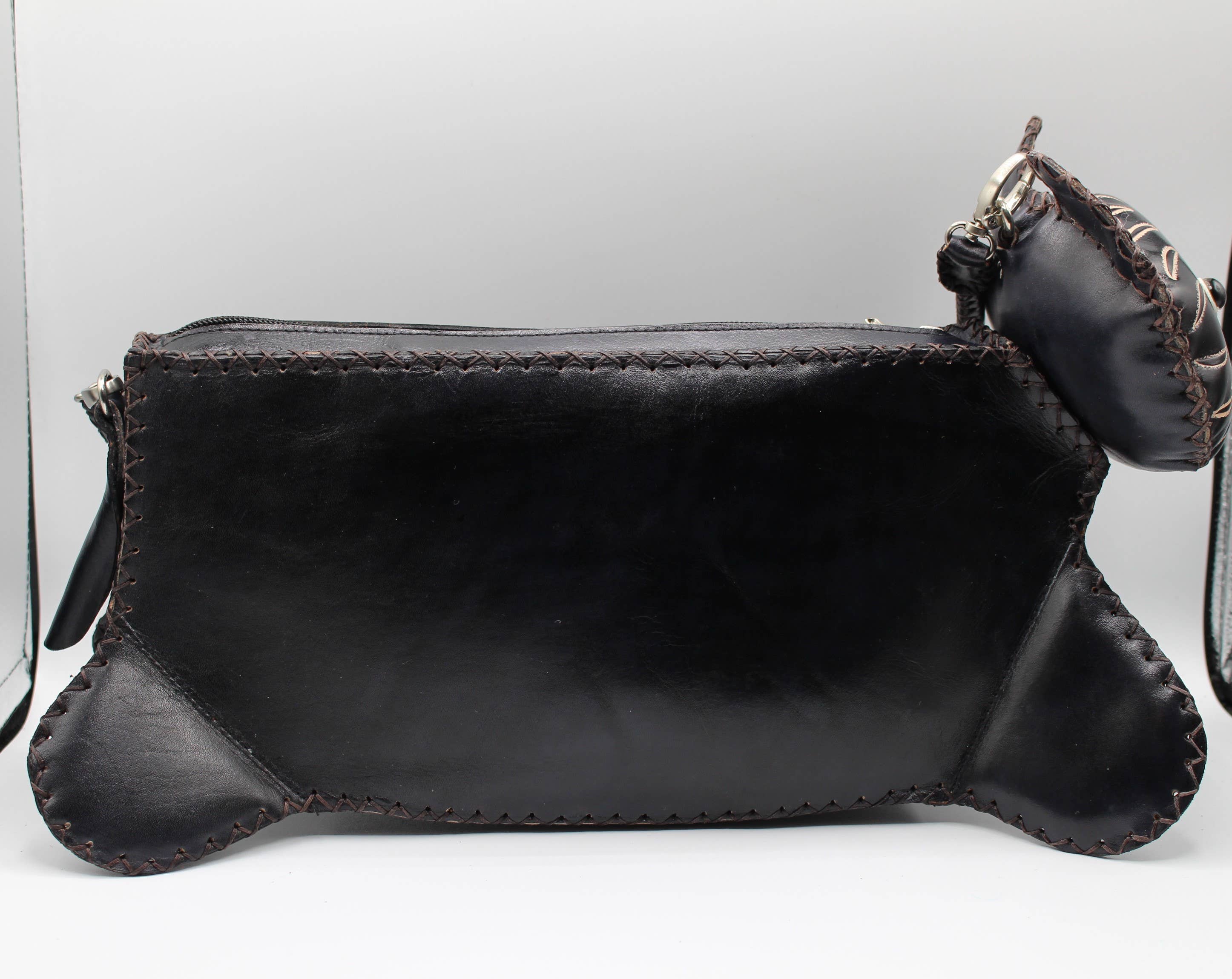 Sunflower Handmade leather inc - Vendita all'ingrosso Borsa con manico - Donna - Borsa a tracolla grande in pelle nera fatta a mano a forma di gatto.2