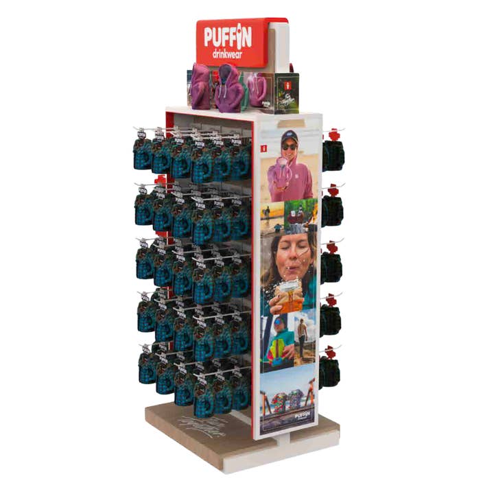 Grand présentoir au sol pour la vente par Puffin Drinkwear
