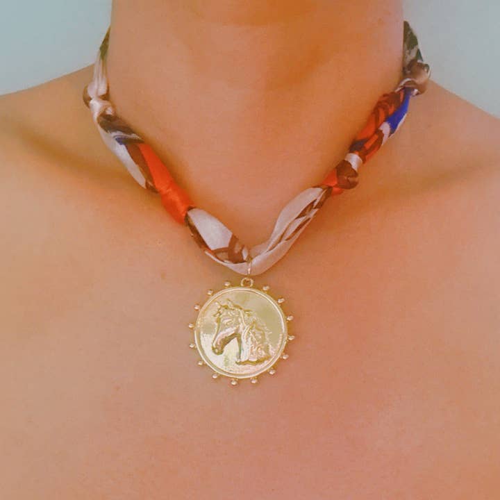 Ellison+Young - Wholesale Pendant/Charm Necklace - Luxe Print Medallion Pendant Scarf Necklace7