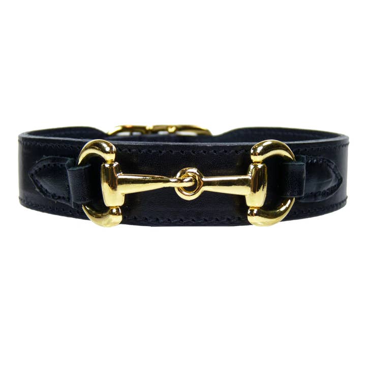 Belmont Dog Collar in Jet Black & Gold for wholesale by Hartman & Rose