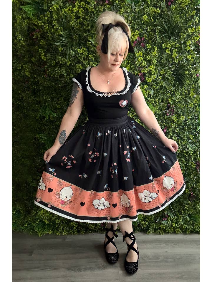 The Oblong Box Shop™ - Wholesale Skirt - Women's - Kewpie® Spiderweb Love Novelty Print Gathered Skirt6