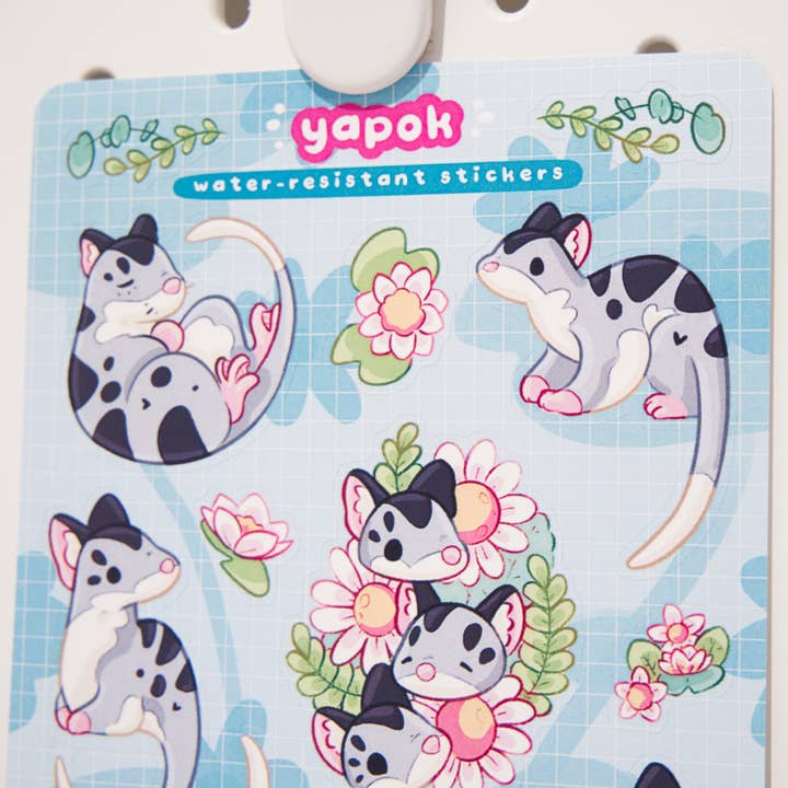 Evy Benita – wholesale Sticker – Water Oppossum (Yapok) Illustrated Vinyl Sticker Sheet