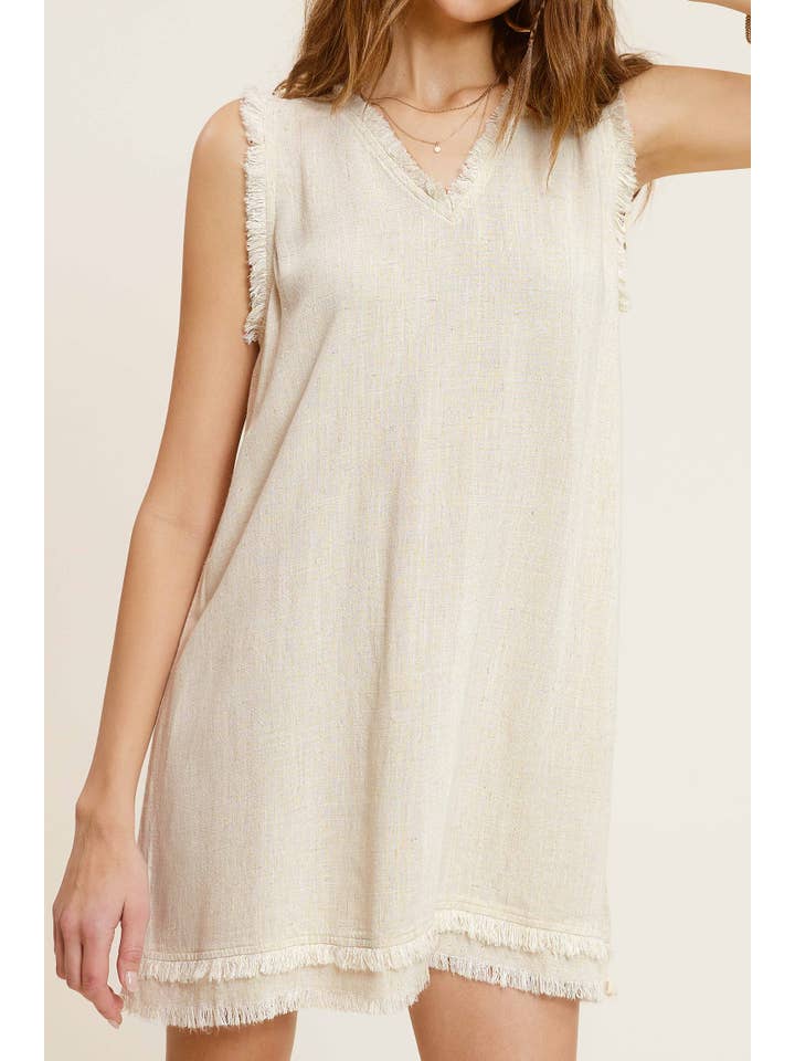 La Miel - Vendita all'ingrosso Vestito - Donna - Abito mini La Miel in tessuto morbido con bordo tagliato e orlo sfrangiato a V2