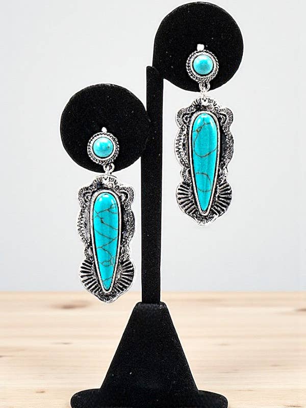 WESTERN FRAMED TQ GEM DROP CLIP ON EARRING for wholesale by Andrea Bijoux
