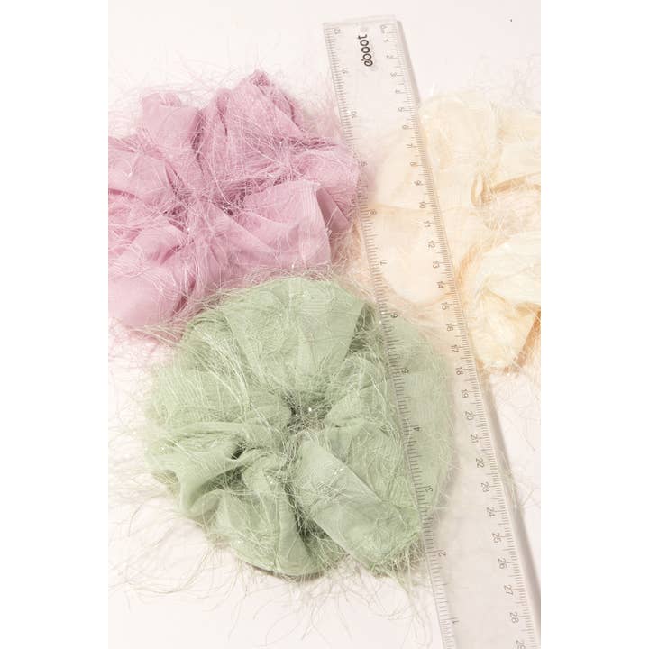 MULTI Fuzzy Feather Scrunchie Set for wholesale on Faire