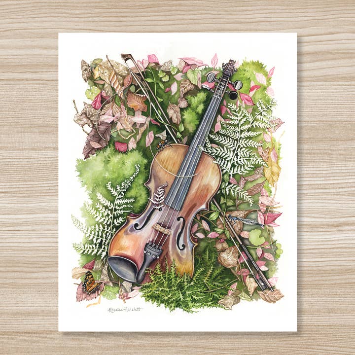 Fiddle in the Ferns - Watercolor Art Print for wholesale by Rosalie Haizlett Illustration