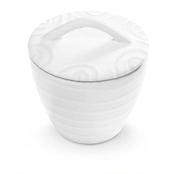 White flamed, gourmet sugar bowl (diameter 9 cm) for wholesale by Gmundner Keramik Handels GmbH