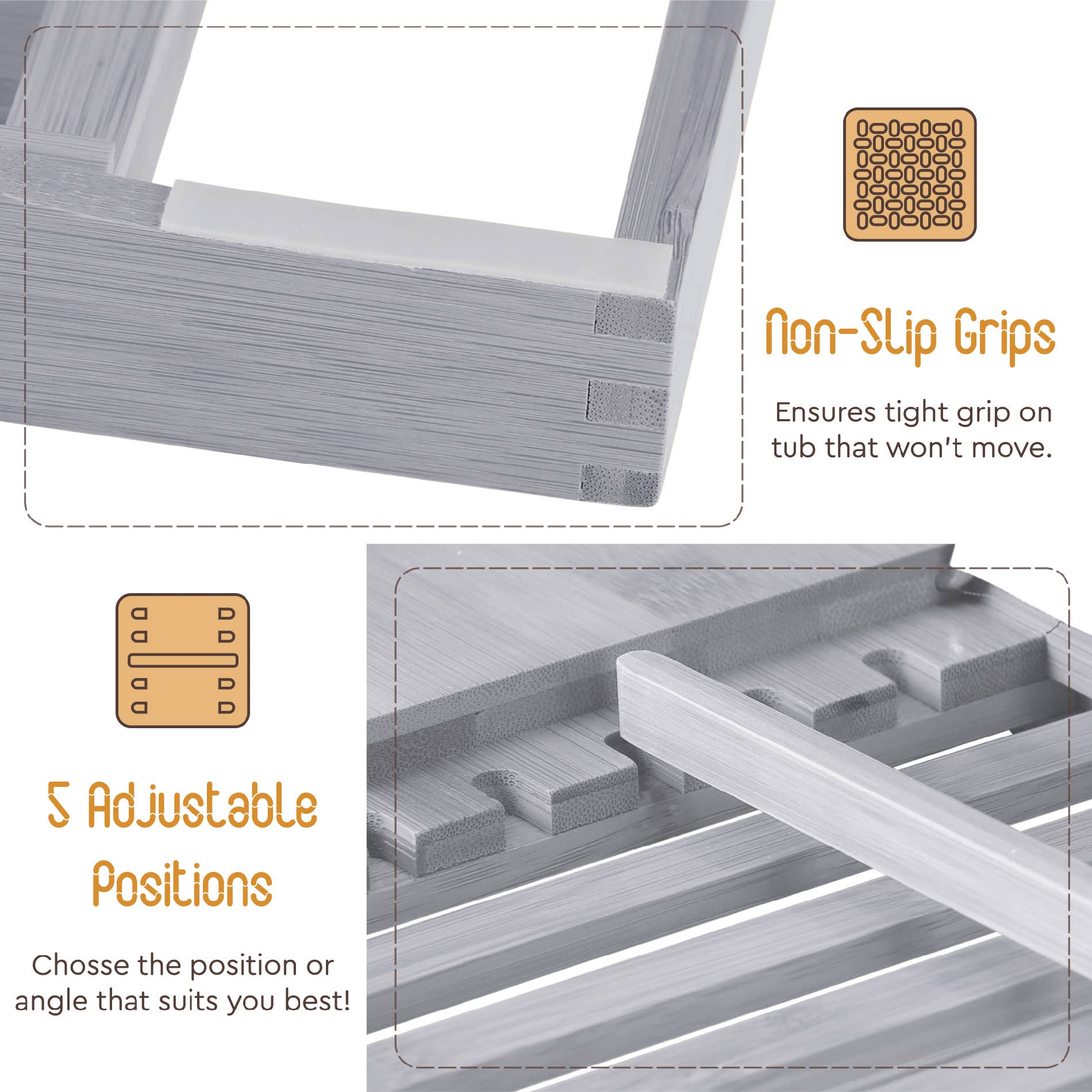 Bambusi - Wholesale Bath Caddy - Bamboo Bathtub Tray Caddy – Adjustable Tub Tray Bath (Grey)6