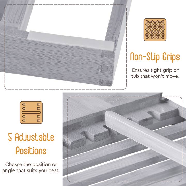 Bambusi - Wholesale Bath Caddy - Bamboo Bathtub Tray Caddy – Adjustable Tub Tray Bath (Grey)6