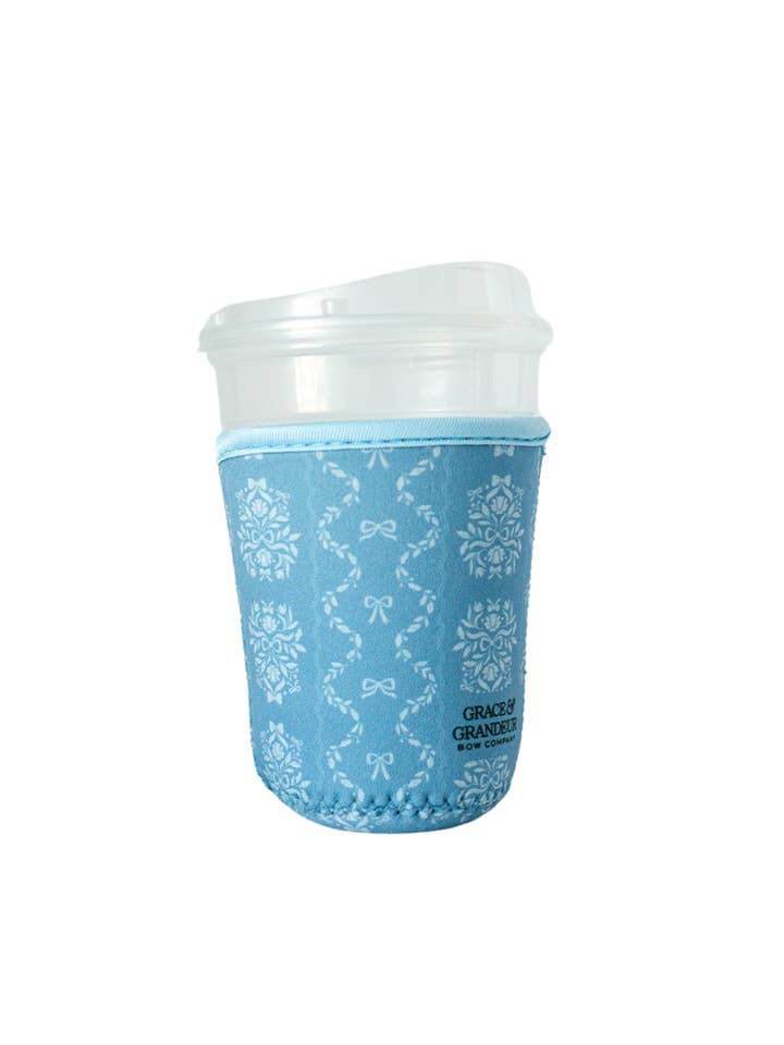 Iced Coffee Sleeve, Drink Sleeve - Blue Signature Print for wholesale by Grace & Grandeur