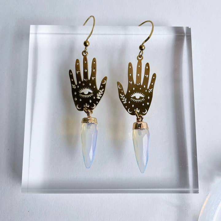 Pendientes de protección con mango de latón y punta de opalita para venta al por mayor de GeoMetricGem