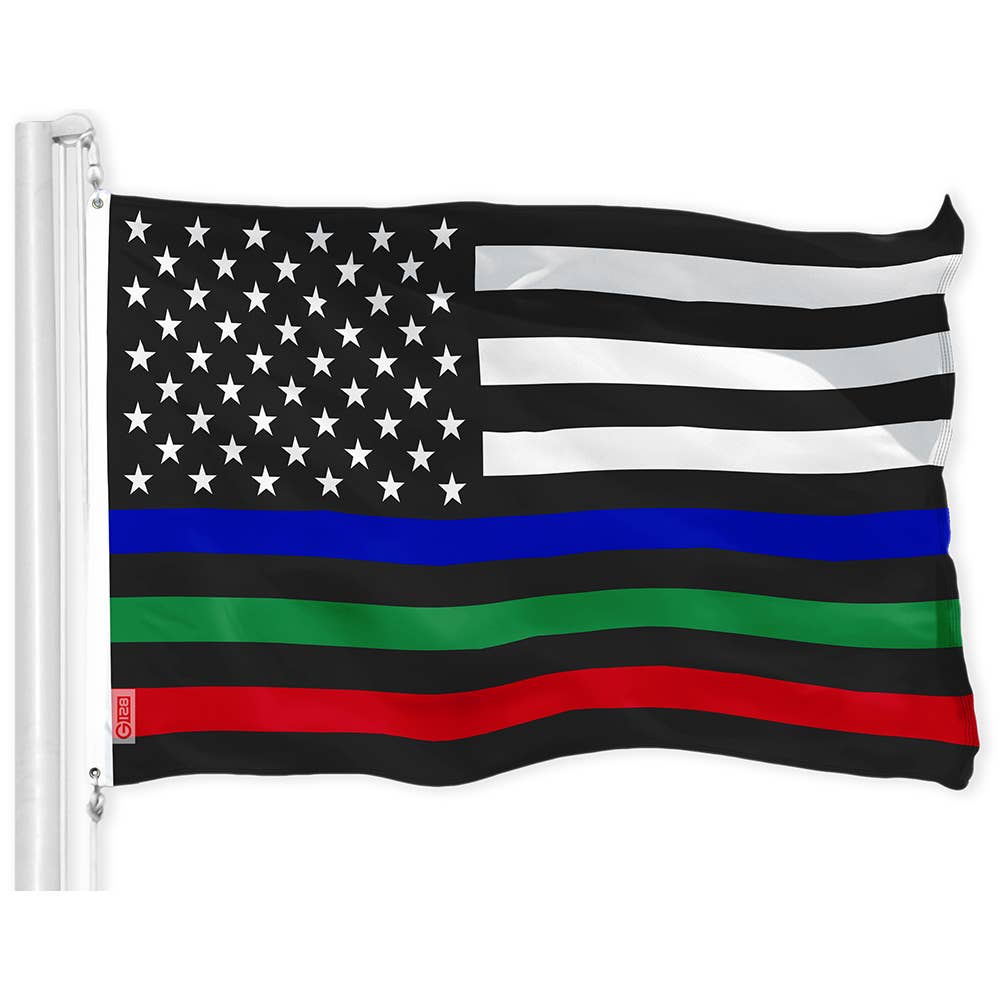 G128 - Wholesale Flag - G128 - Thin Blue Green & Red Line American Flag 150D Polyester 3x5 FT Printed Flag - Honoring Men Women Police Fire Fighters Military Border Patrol Brass Grommets Indoor/Outdoor - Much Thicker More Durable Than 100D 75D Polyester0
