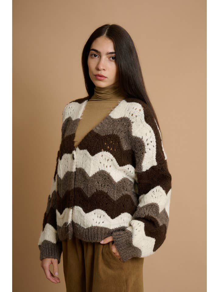 AMELÉ - Wholesale Cardigan - Women's - Cardigan with multicolor wavy stripe pattern2