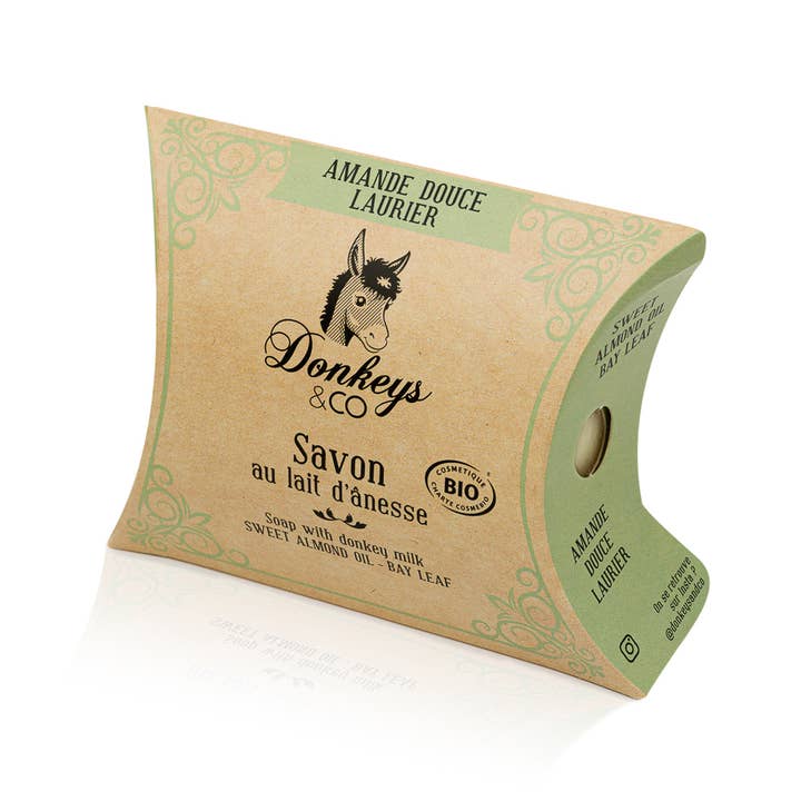 Savon lait d'ânesse Bio Amande Douce - Laurier 100g pour la vente par DONKEYS & Co.