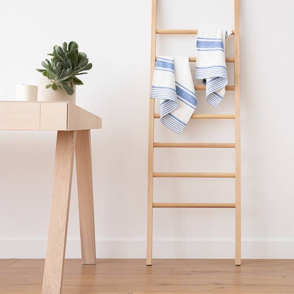 LinenMe - Vente Torchons - Lot de 2 torchons ou torchons en lin, blanc cassé, bleu, Toscane2