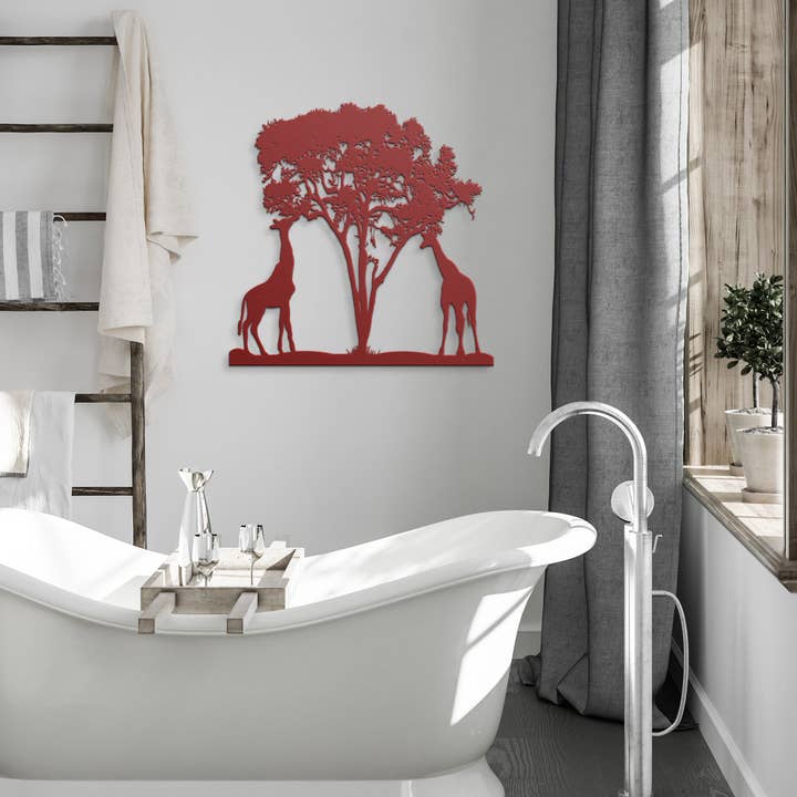 Metal Sign of Two Giraffes Under an Acacia Tree, Giraffe Wall Art, Giraffe Home Décor, Giraffe Gift for wholesale by Mila Inspired LLC