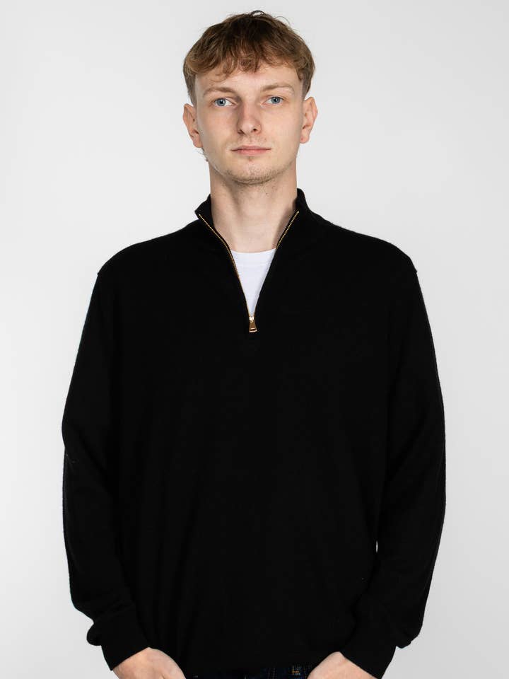Quiet Form Zip Noir for wholesale by Oxford Meadow Cashmere