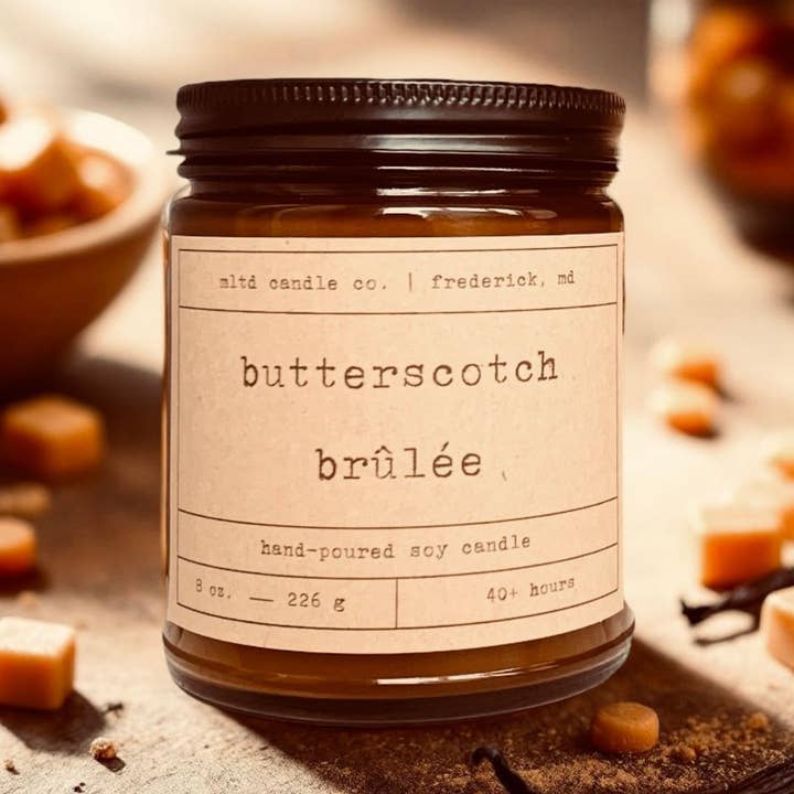 Butterscotch Brûlée Soy Candle for wholesale by MLTD Candle Co.