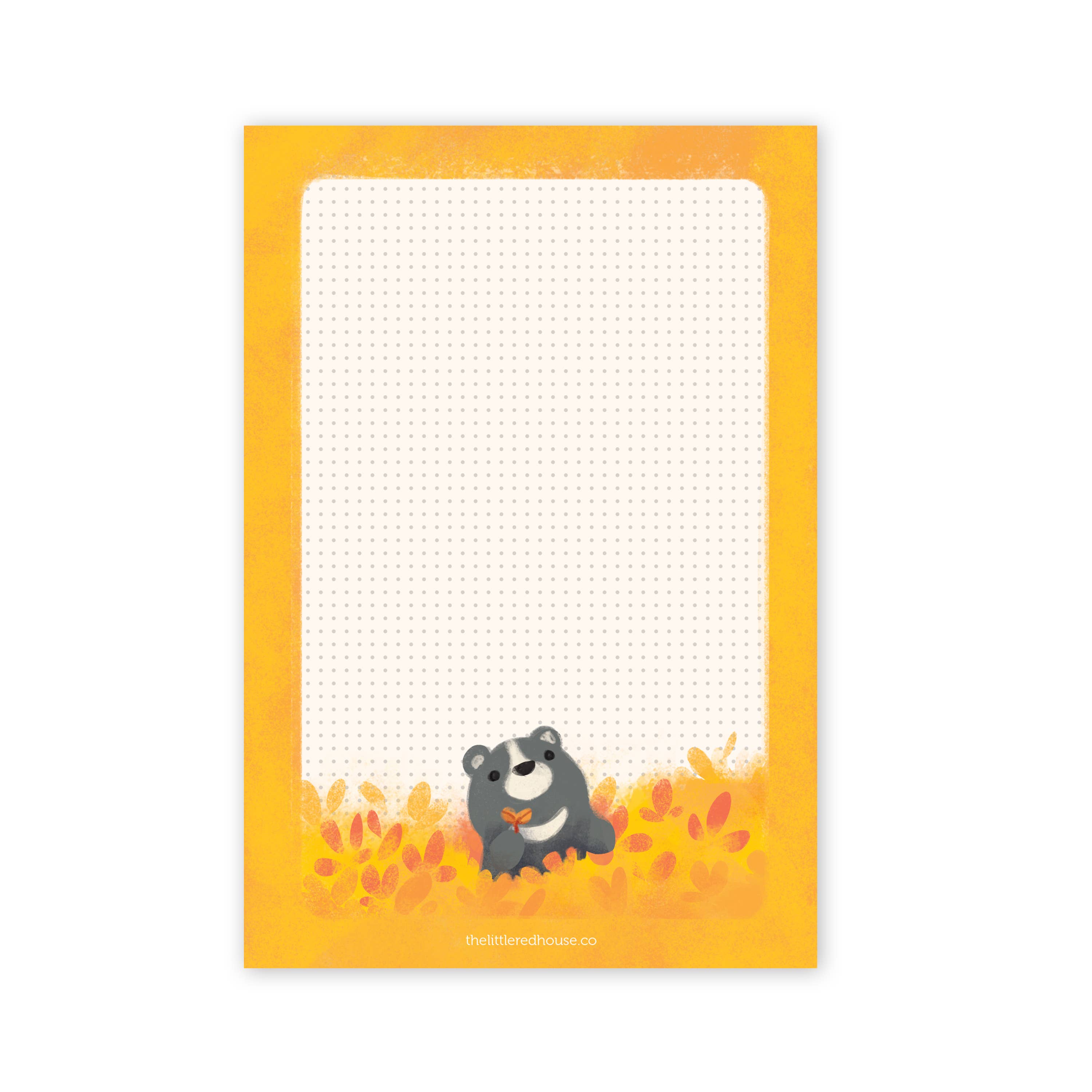 The Little Red House - Wholesale Notepad - Dot Grid Harvest Bear Notepad