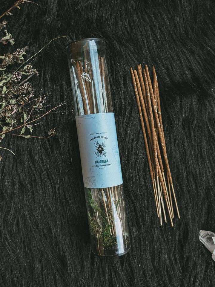 Visionär handrullad rökelse - Patchouli Frankincense för wholesale av Midnight Raven Studios