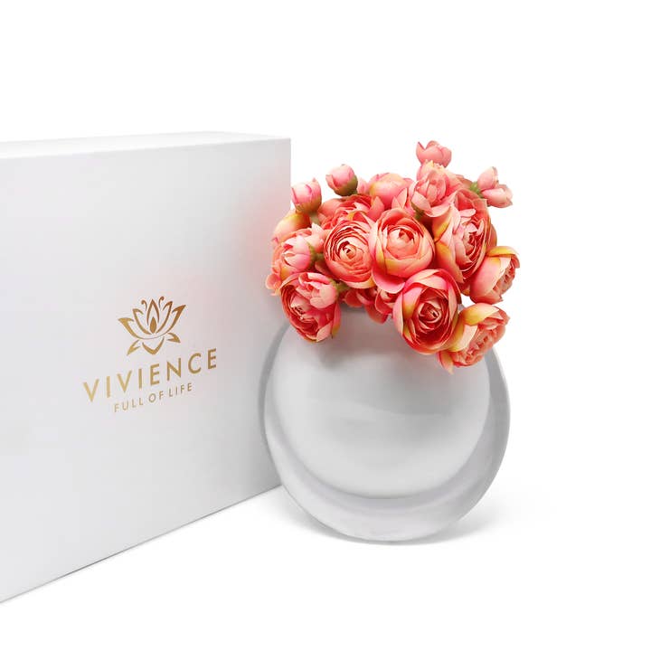 VIVIENCE - Vente Vases - Vase en verre à double paroi avec incrustation et fleurs roses5