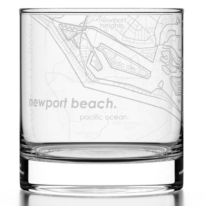 Newport Beach, CA - Etched Whiskey Rocks Glass for wholesale by Well Told