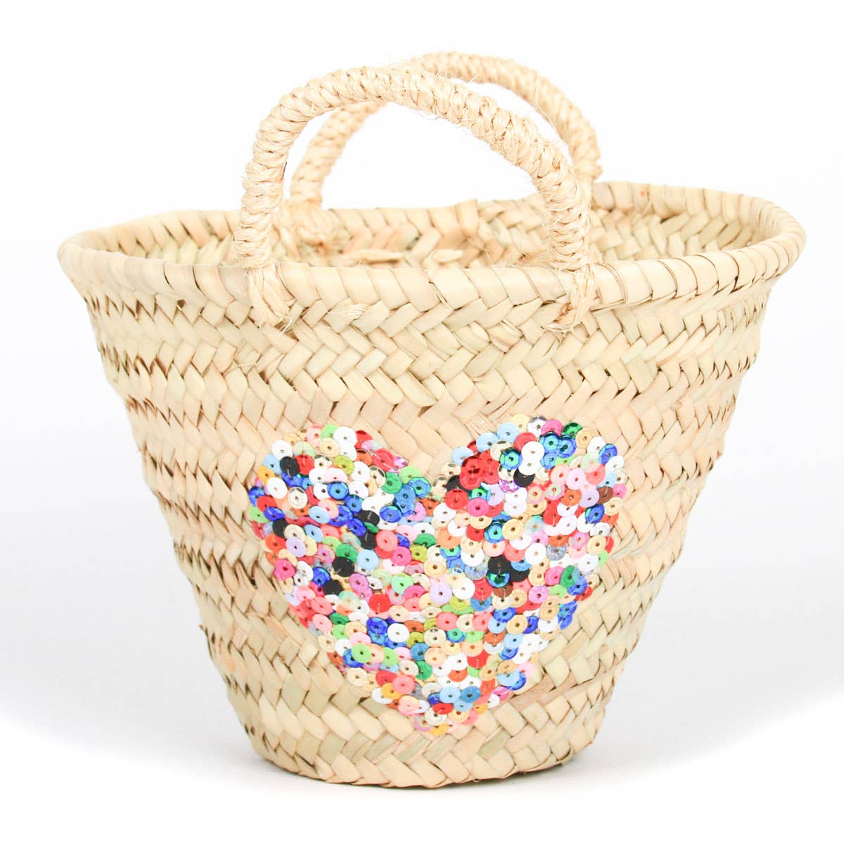 High crafty – wholesale Basket – Small Multicolor Heart Palm Basket with Short Handle – Handc0