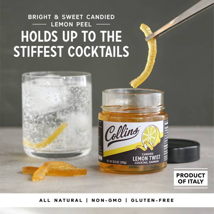 Collins - Wholesale Dried/Dehydrated Fruit - Italian Candied Lemon Peel Twist Cocktail Garnish - 10.9 oz