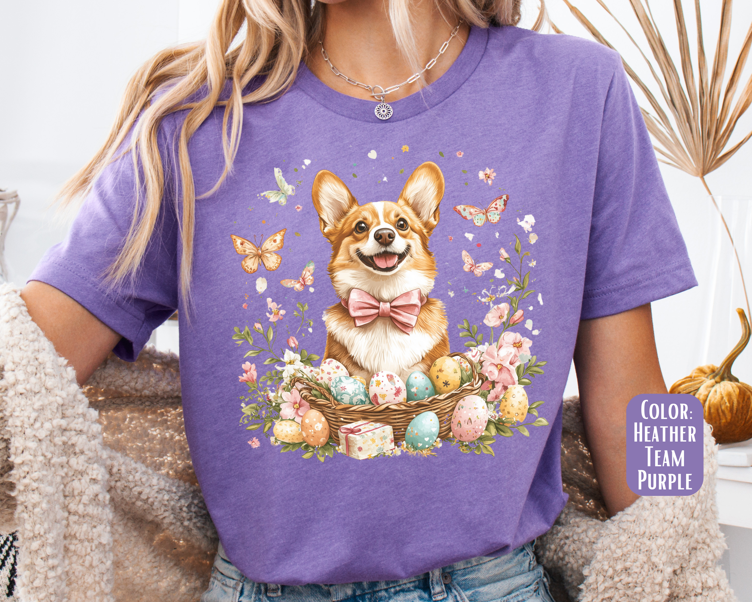 The Shirt Company – T-shirt gráfica - Mulher por atacado – Camiseta de Páscoa Corgi - Cão Corgi1