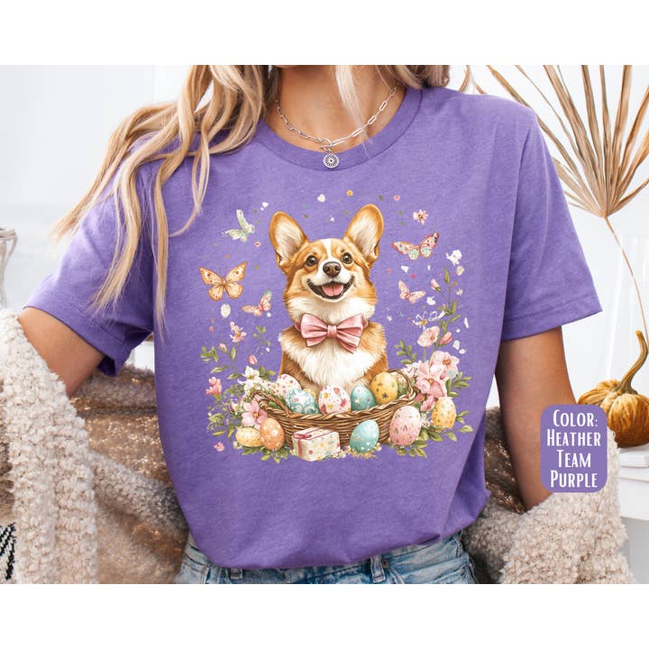 The Shirt Company – T-shirt gráfica - Mulher por atacado – Camiseta de Páscoa Corgi - Cão Corgi1