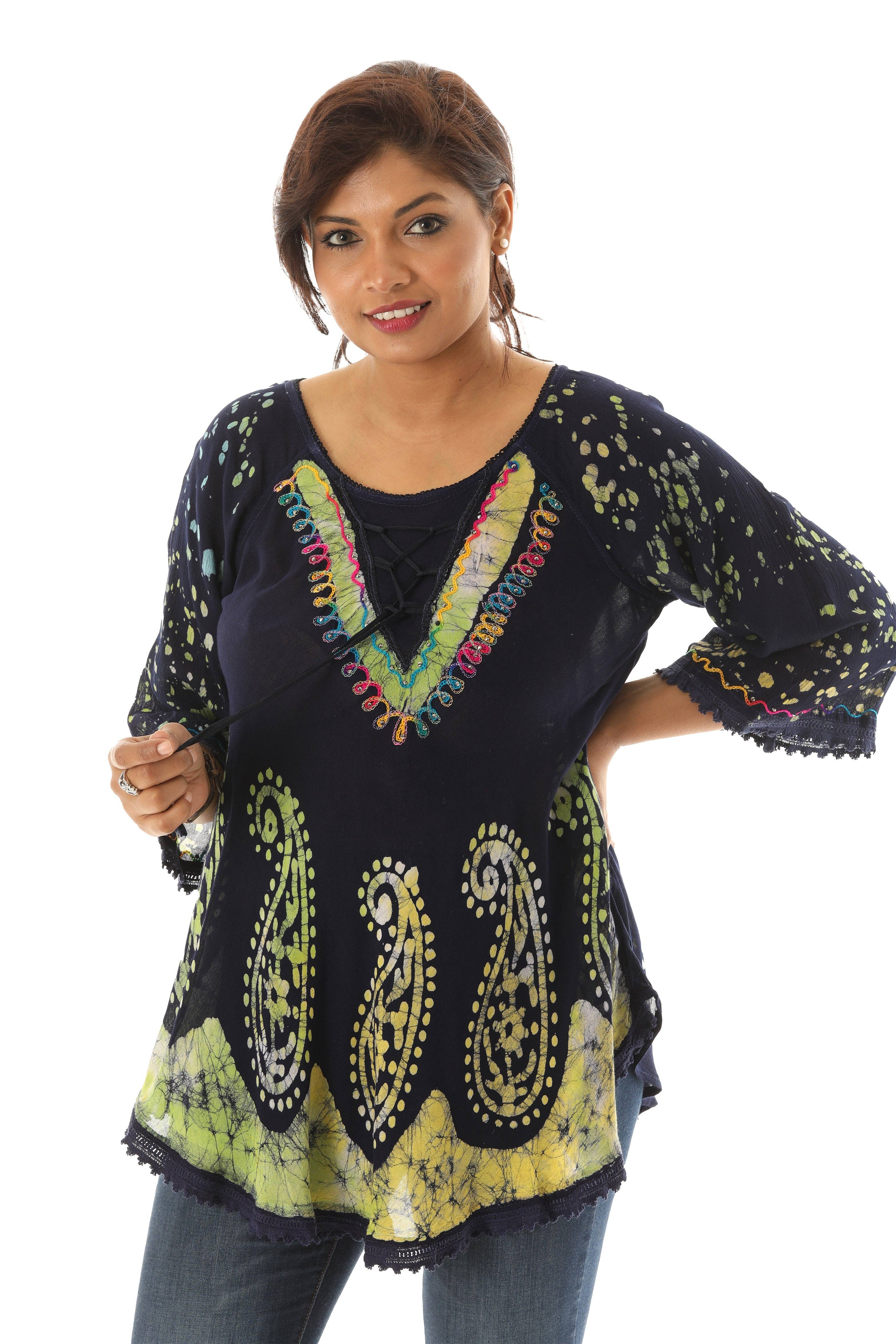 Shoreline Wear. INC – wholesale Tunic – Women’s – Bold Paisley Pattern Rainbow Tie Dye Rayon Tunic6