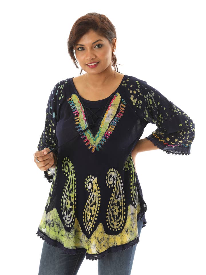 Shoreline Wear. INC – wholesale Tunic – Women’s – Bold Paisley Pattern Rainbow Tie Dye Rayon Tunic6