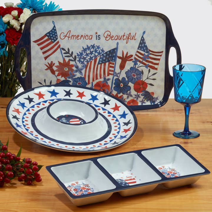 Certified International - Wholesale Condiment/Dip Bowl - Stars & Stripes Melamine Chip & Dip 14.5in1