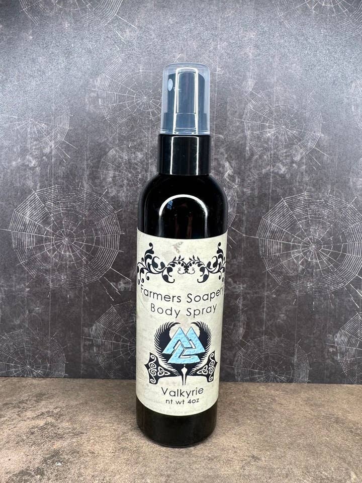 Valkyrie Amber, Mimosa, Vanilla Musk, Apricot Body Spray for wholesale by Farmers Soapery