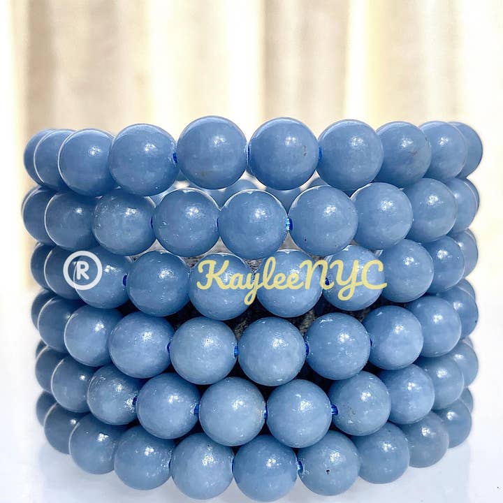 Natural Angelite 8mm 7.5” Crystal Bracelet for wholesale by KayleeNYC