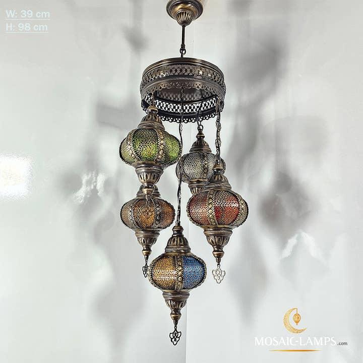 Mosaic Lamps – wholesale Chandelier/hanging light – Byzantine Globe Chandelier, 5 Ball Syrian Lights, Mixed Arra