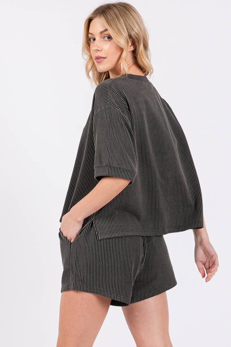 Sewn and Seen - Wholesale Lounge Set - Women's - RIBBED ROUND NECK TOP AND SHORTS SET57