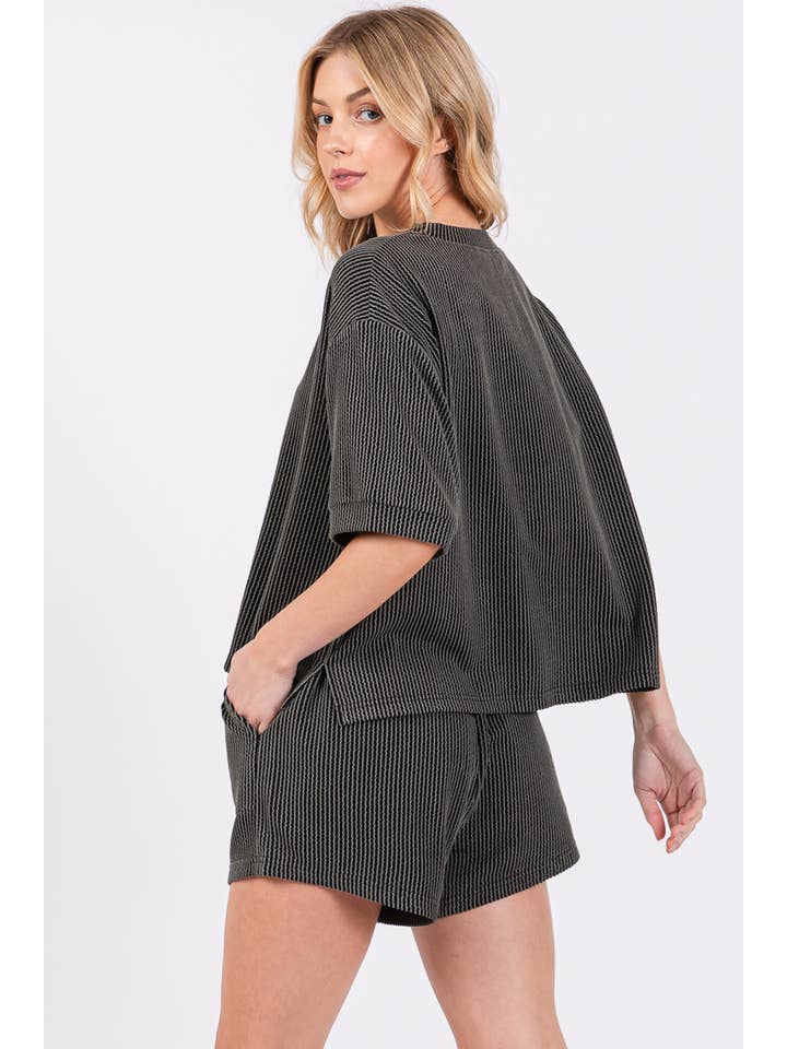 Sewn and Seen - Wholesale Lounge Set - Women's - RIBBED ROUND NECK TOP AND SHORTS SET57