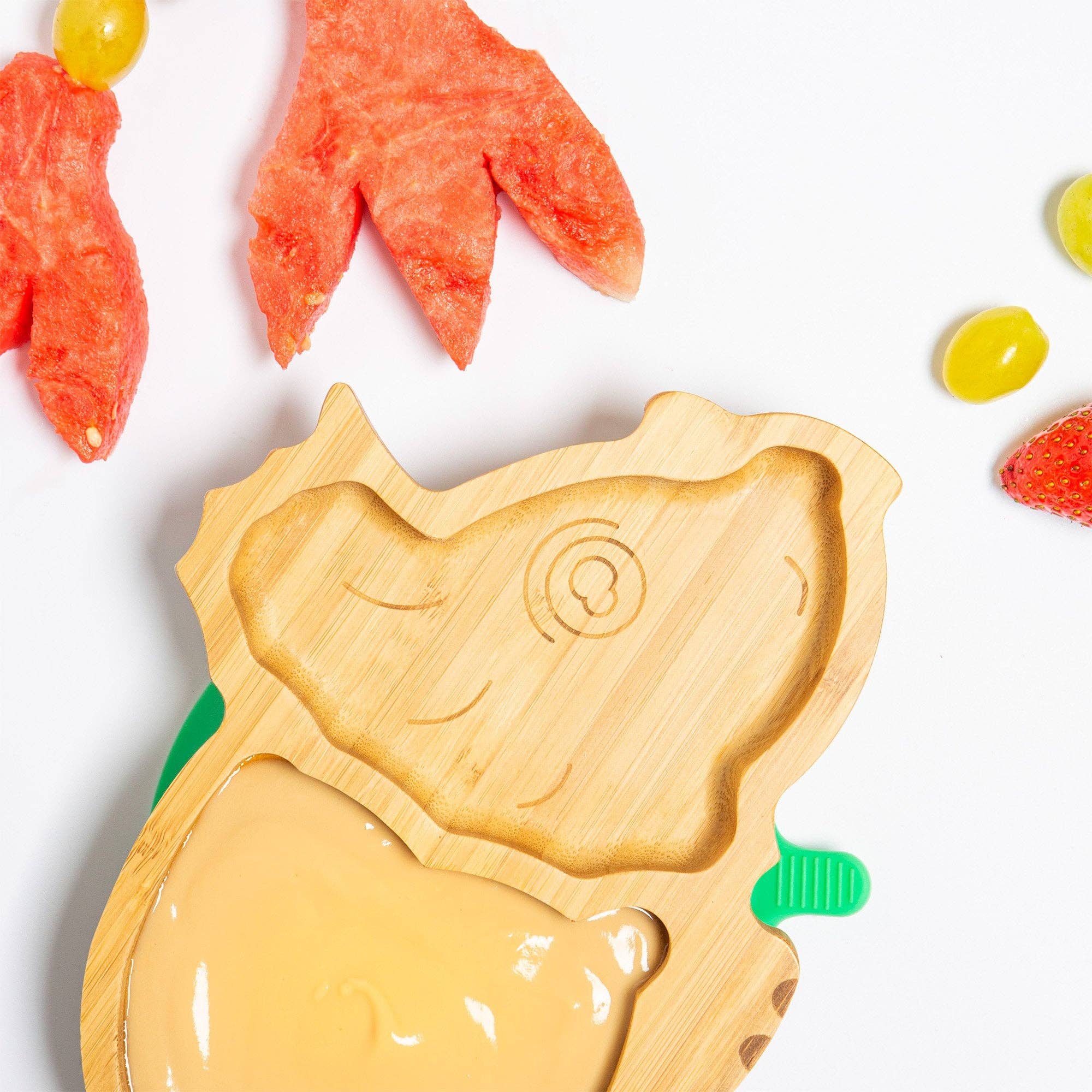 Rinkit Ltd – Prato - Crianças e bebés por atacado – Placa de dinossauro de sucção de bambu para crianças pequenas - cinza1