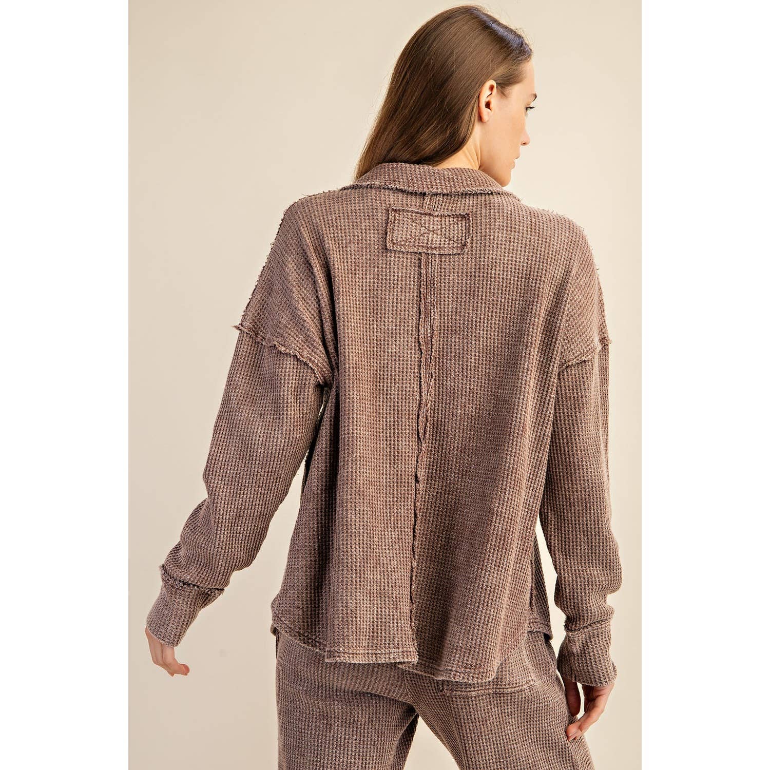 Rae Mode - Wholesale Athletic Top - Women's - MINERAL WASHED WAFFLE POLO SWEATSHIRT17