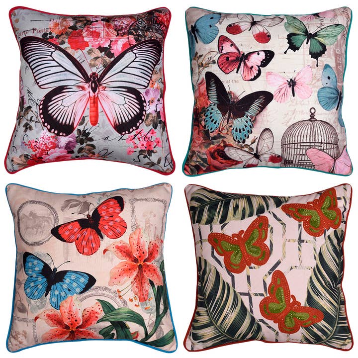 Butterfly Throw Pillow Cover Set of 4 22"X22" for wholesale by Decozen