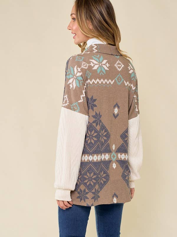 lovely melody - Wholesale Shirt Jacket/Shacket - Women's - LMT3653-Snowflake shacket Print15