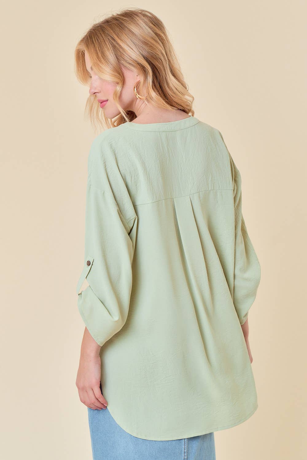 Doe and Rae - Wholesale Tunic - Women's - HALF BUTTON HI-LO BLOUSE - 43942T6